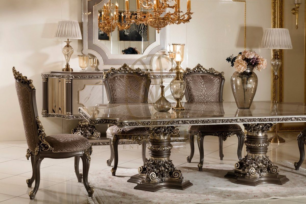 Teak Roma Taupe and Silver Dining Set, alternate view