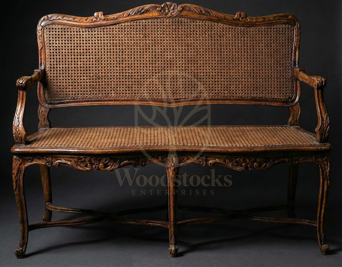 Royal Hand Carved Teak Bourgogne Louis XV Settee, Saharanpur, view 2