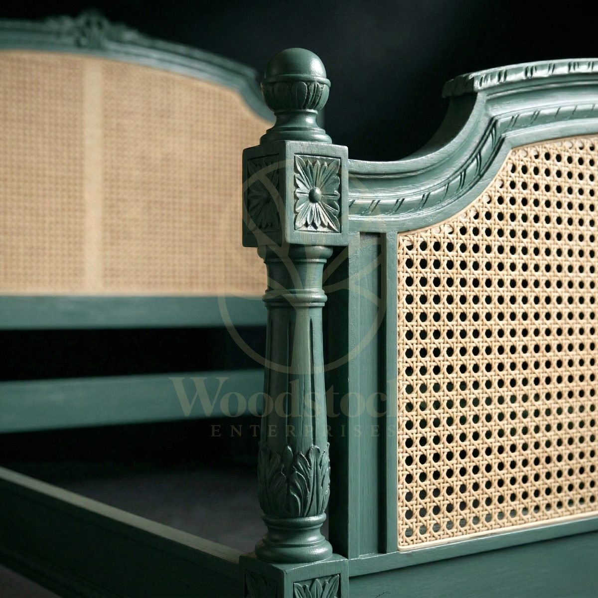 Royal Hand Carved Teak Dijon Louis XVI Caned Bedstead, Saharanpur, view 3