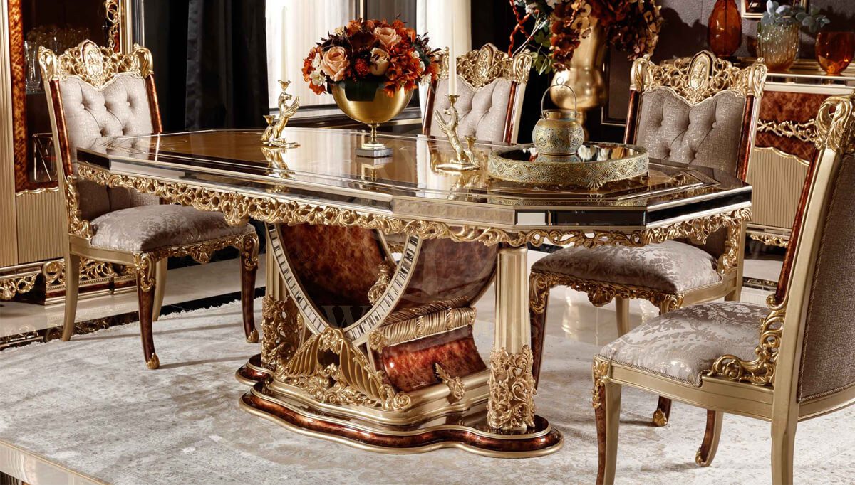 Royal Hamidiye Bronze Hand Carved Teak Dining Table Set, Saharanpur, view 8