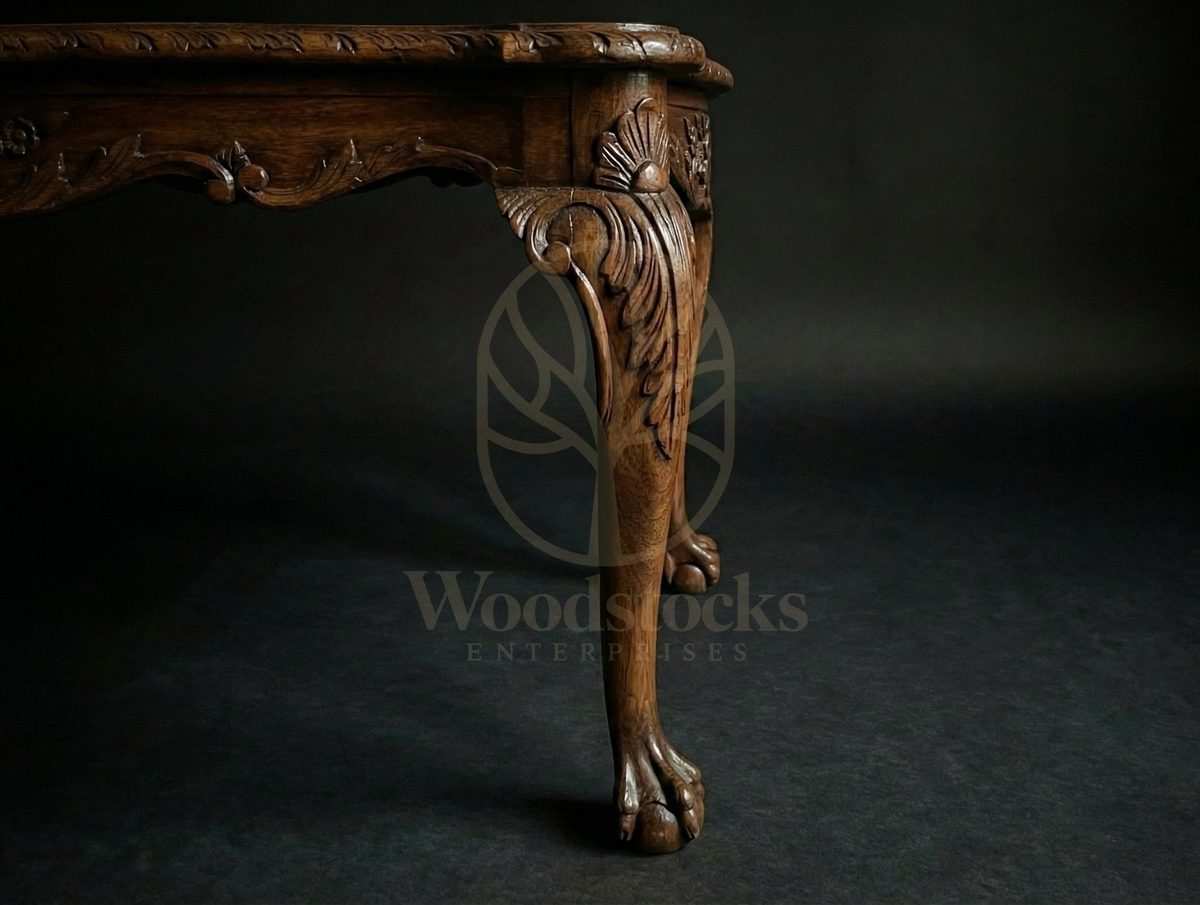 Royal Hand Carved Teak Bourne Park Rococo Table, Saharanpur, view 4