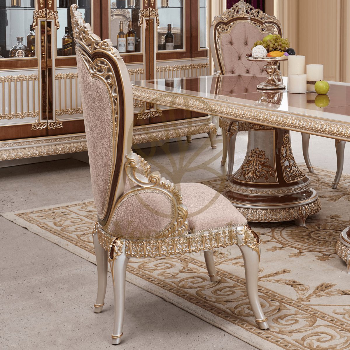 Teak Ornate Antiqued Ivory China Dining Table, Dining Table