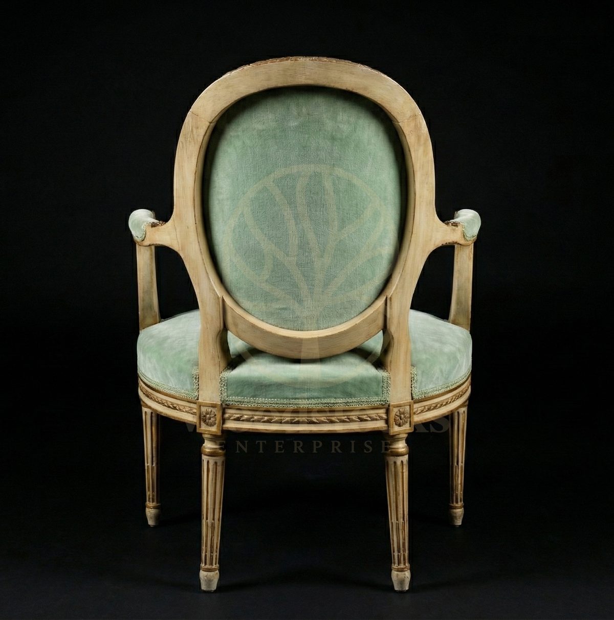 Royal Hand Carved Teak La Fauteuil de Lumière Gilded Mint Louis XVI Armchair, Saharanpur, view 5