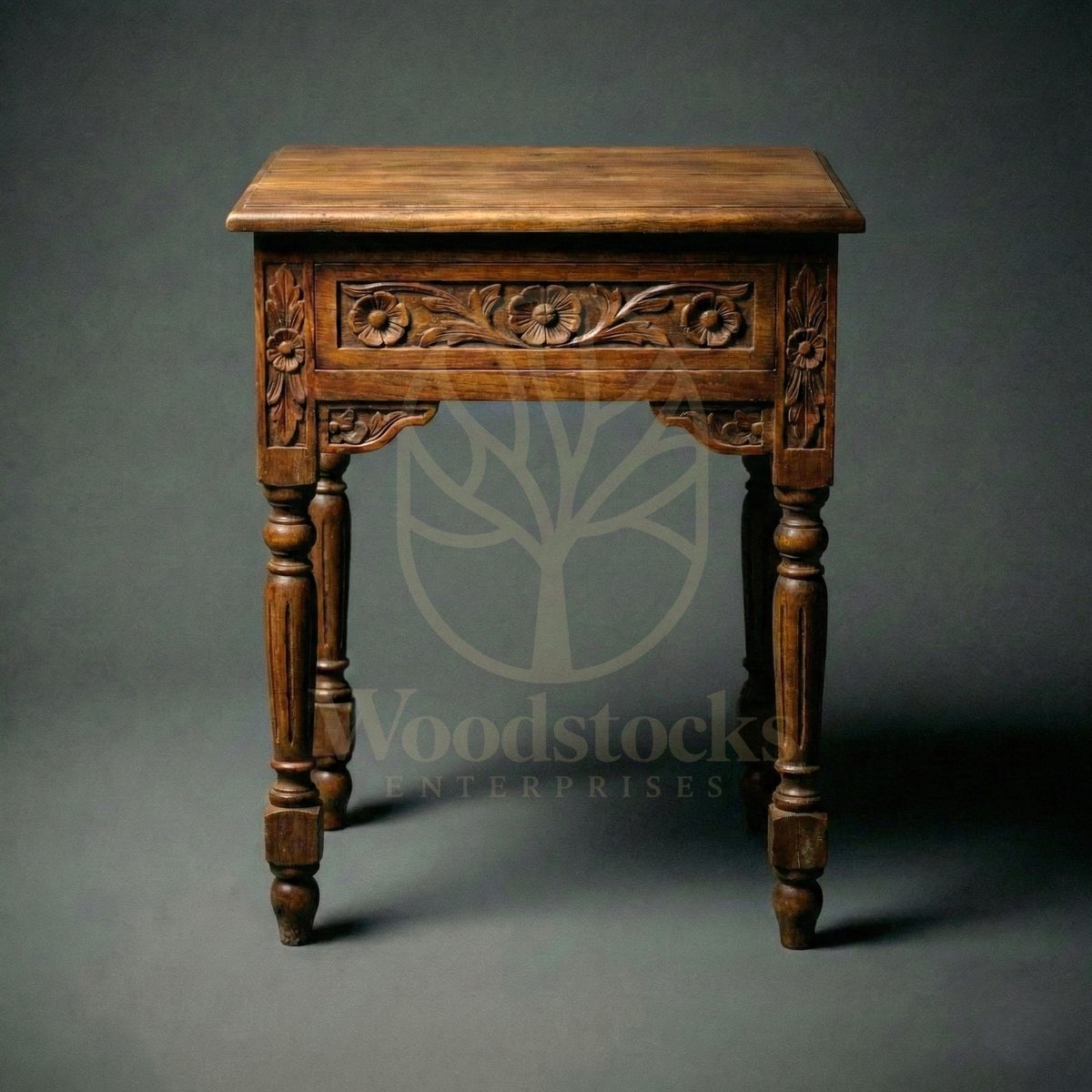 Luxury Teak Anglo-Indian Floral Frieze Side Table, Saharanpur, view 2