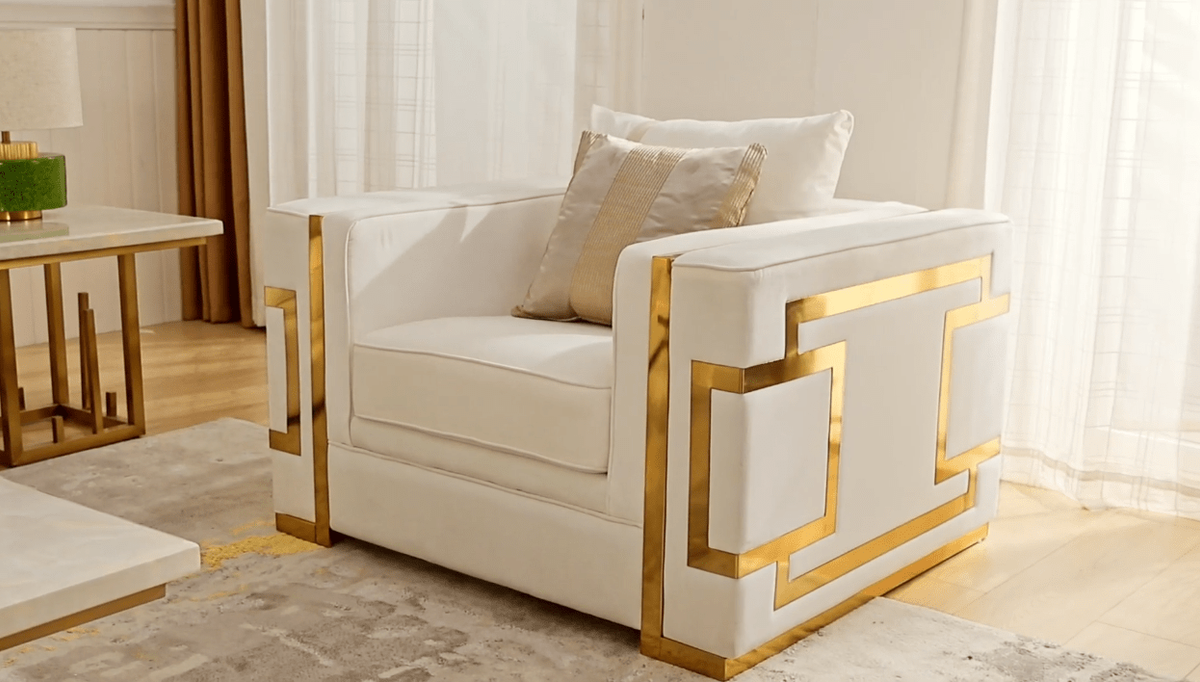 WSE High Quality Teak Wood Contemporary Gold Bedroom Chair, Bedroom Chair