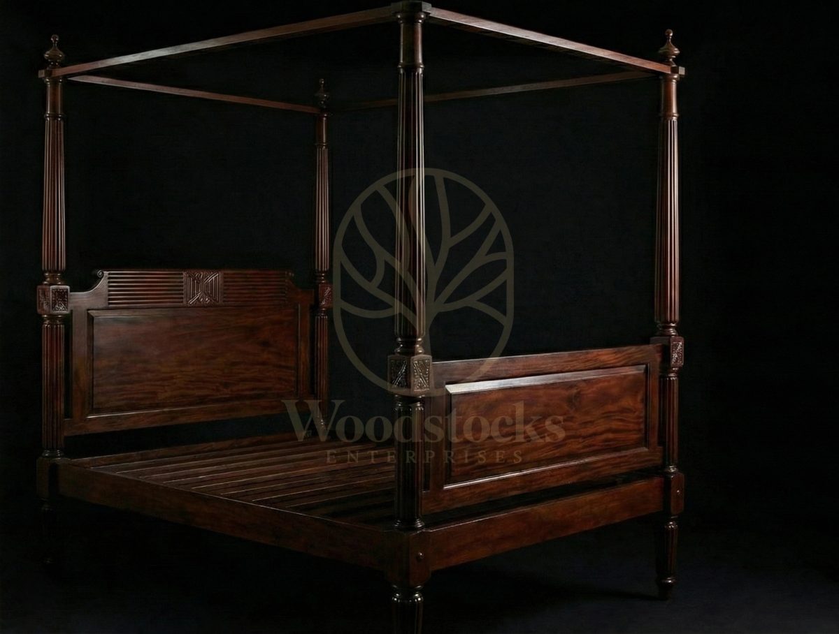 Royal Hand Carved Teak Colonial Portside Canopy Bed, Saharanpur, view 2