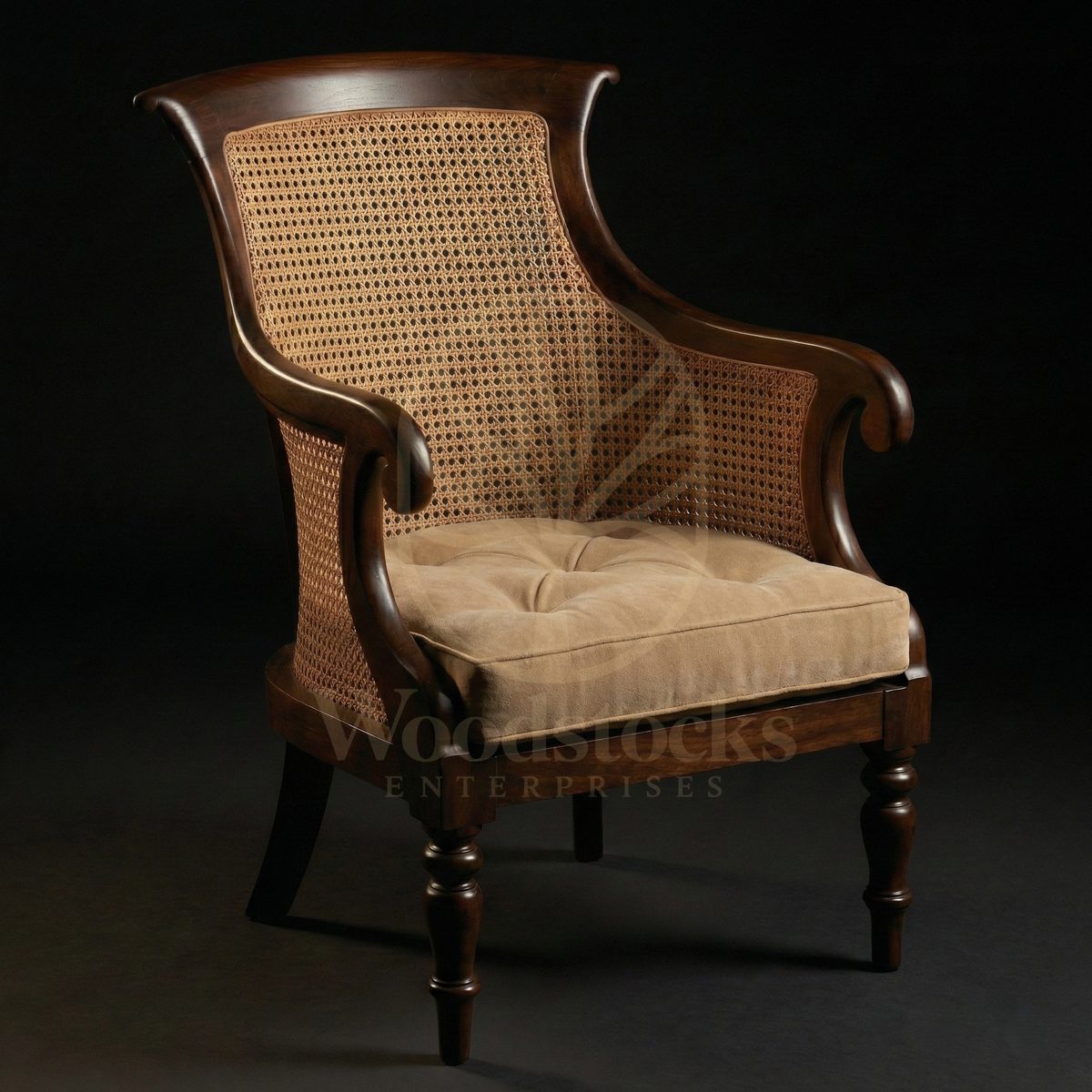 Royal Teak Colonial Regency Planter’s Cane Armchair, Saharanpur, Living Room Chair