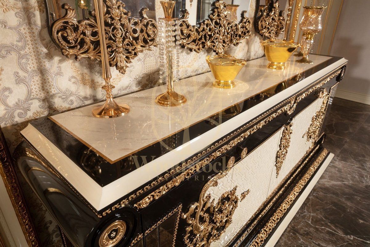 Teak Lyon Black and Gold Console Table, alternate view