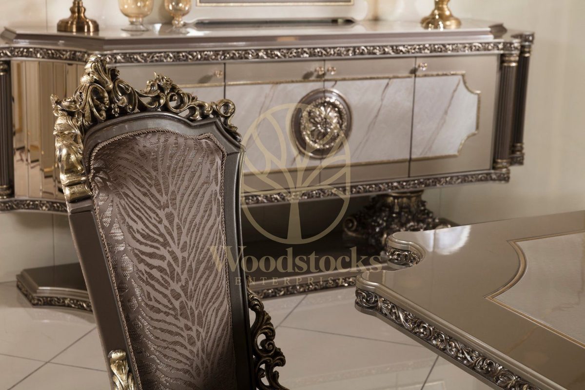 Teak Roma Taupe and Silver Dining Set, view 12