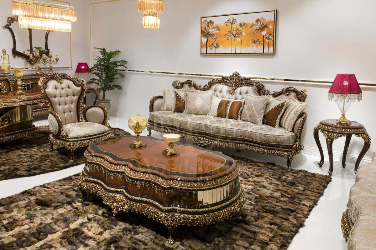 Royal Lotusa Hand Carved Teak Sofa Set IV, Saharanpur, Sofa Set