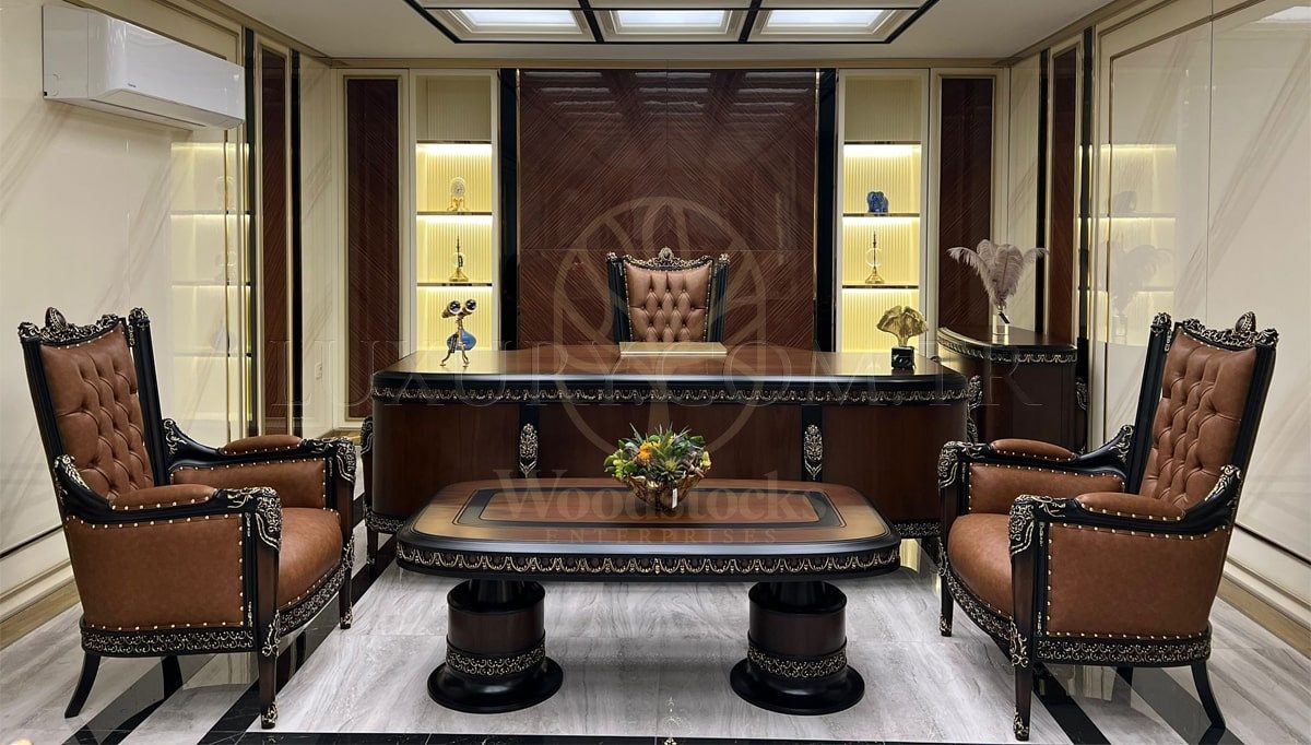 Royal Kolan Hand Carved Teak Office Table, Saharanpur, Office & Study Table