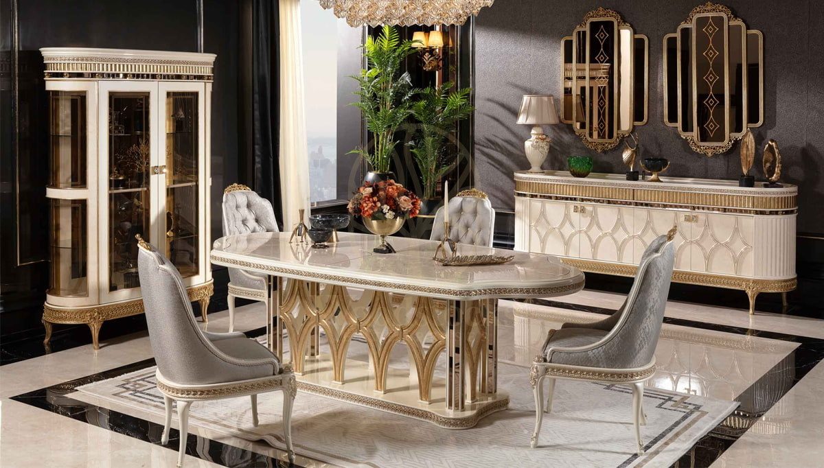 Royal Jersey Chesterfield Hand Carved Teak Dining Table Set, Saharanpur, Dining Table