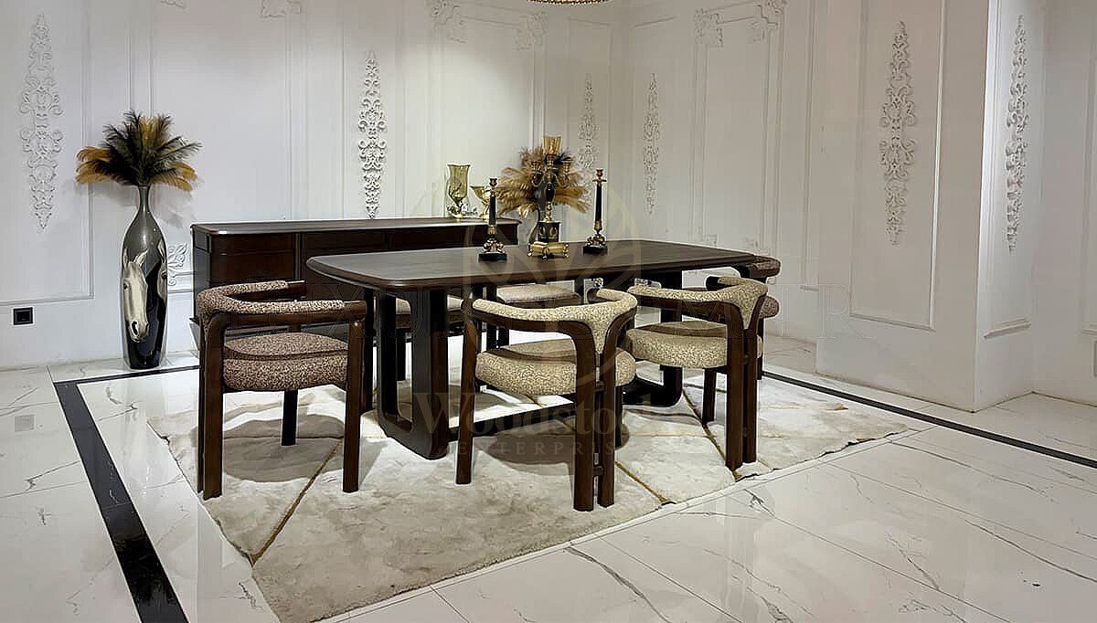 Luxury Aston Brown Handcrafted Teak Dining Table Set, Saharanpur, view 3