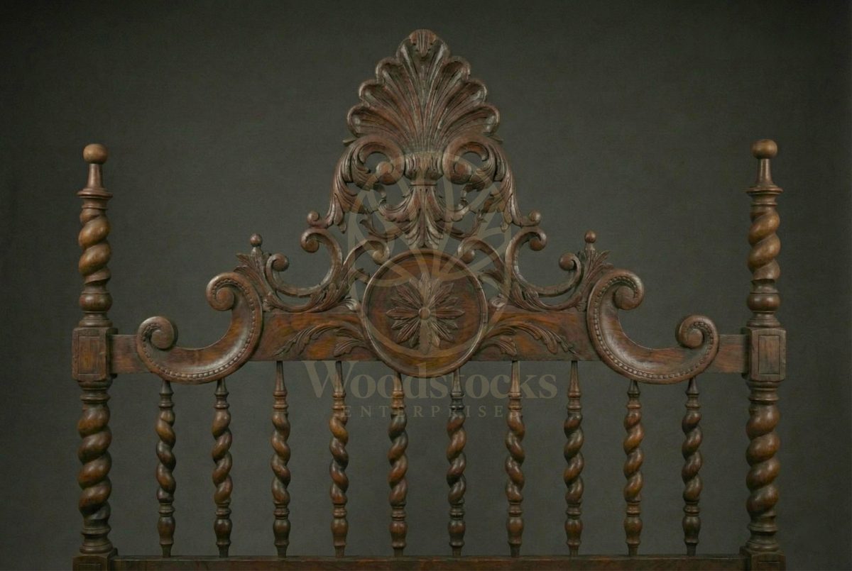 Royal Hand Carved Teak Lisbon Baroque Revival Spiral-Post Bed, Saharanpur, view 6