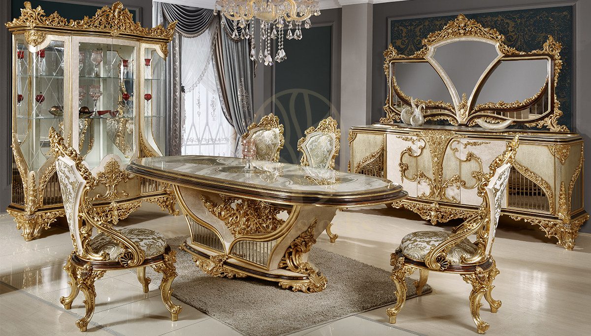 Royal Mercan Hand Carved Teak Dining Table Set II, Saharanpur, Dining Table