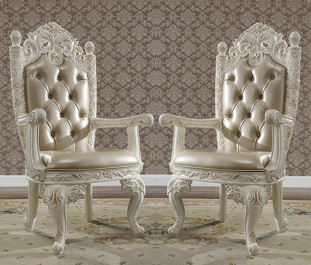 WSE High Quality Teak Wood Royal Gold 9-Piece Bedroom Chair, Bedroom Chair