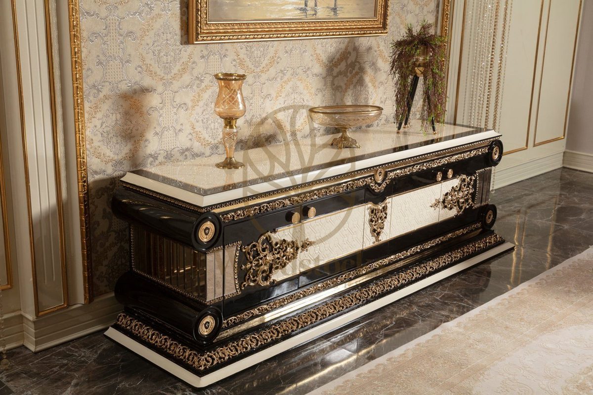 Teak Lyon Black and Gold TV Cabinet, alternate view