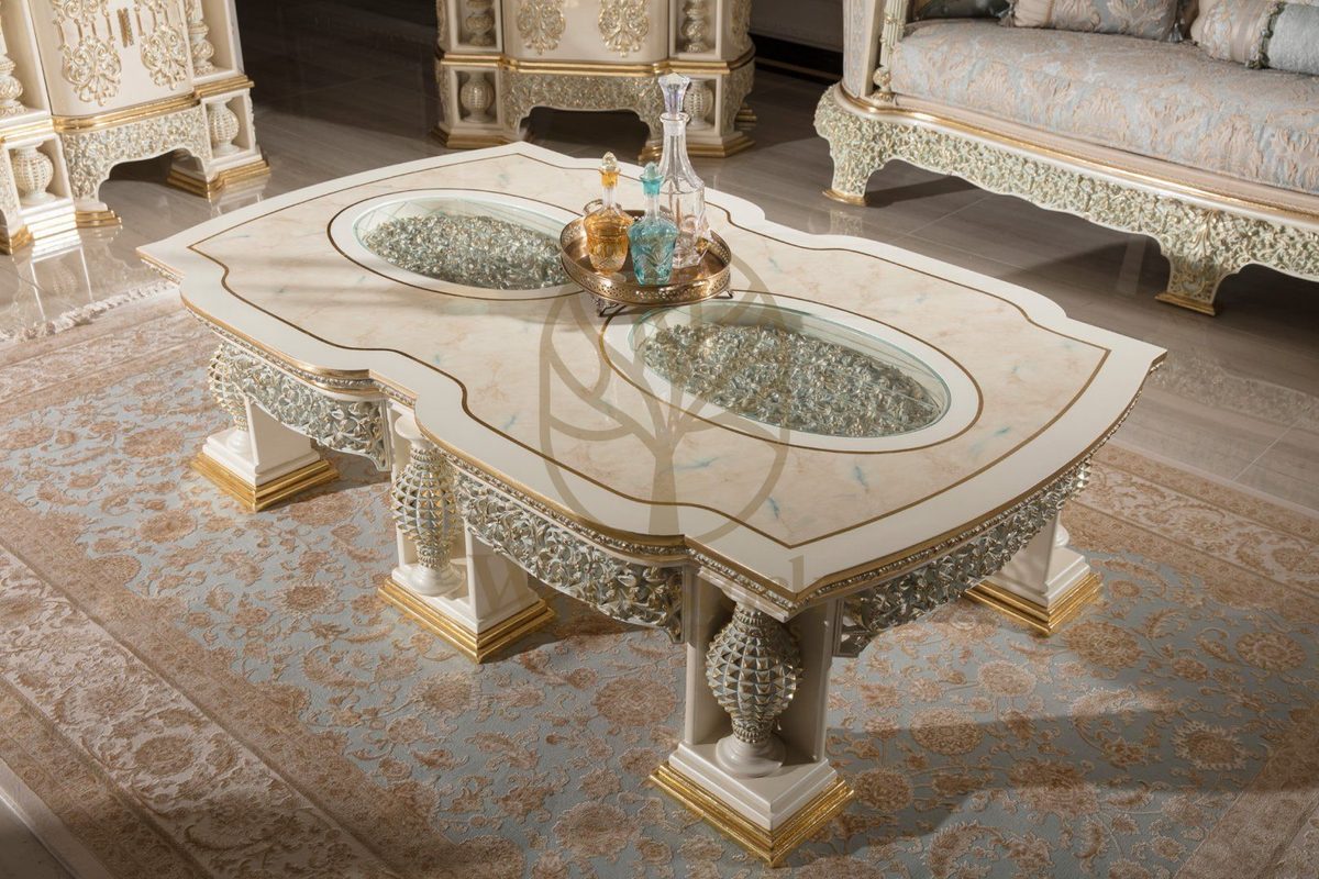 Teak Monaco Ivory and Gold Center Table, Center Table