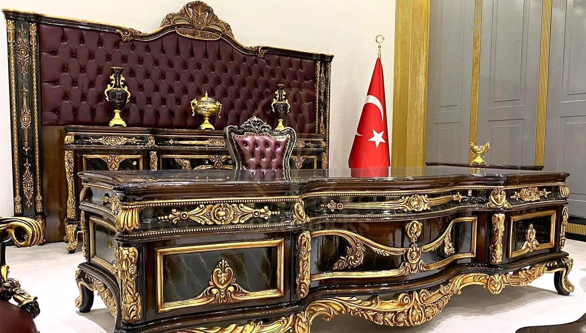 Royal Efsun Hand Carved Teak Office Table, Saharanpur, view 2