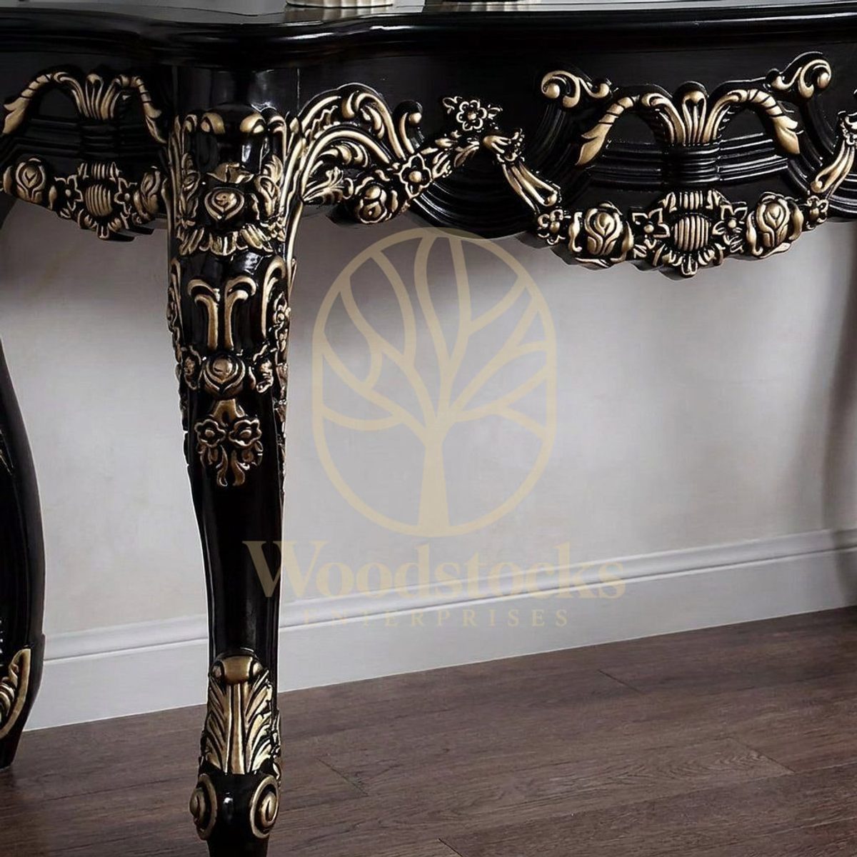 Teak Hand-Carved Antique Gold Console Table, alternate view