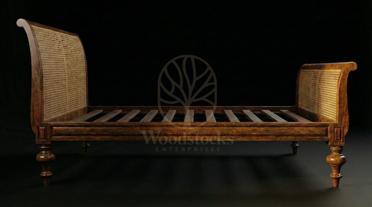 Royal Teak Arles Provincial Cane-Back Bed, Saharanpur, view 5