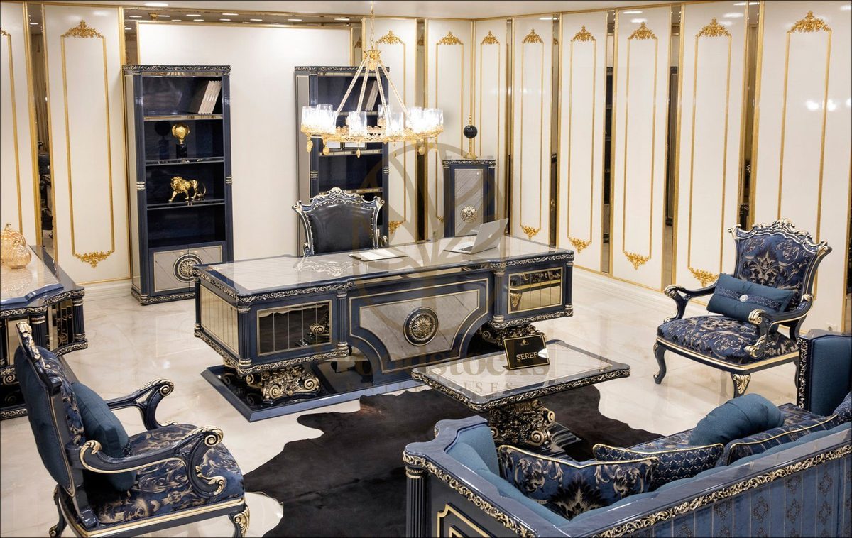 Teak Roma Navy and Gold Executive Office Desk, view 13