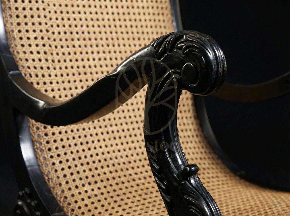 Hand Carved Teak Ceylonese Cane & Ebony Sitting Suite, Saharanpur, view 6
