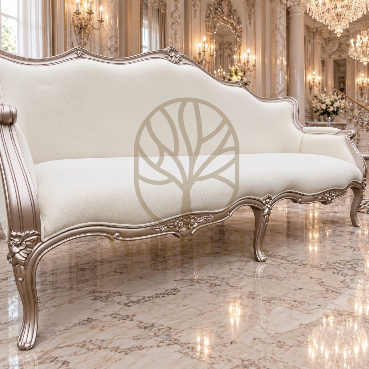Teak Luxury French Louis-Style Carved Sofa Set, view 3