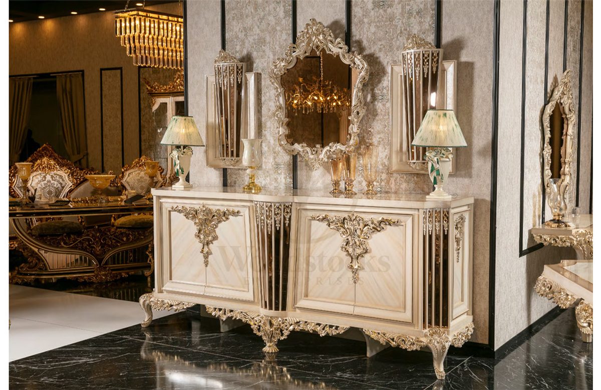 Royal Vitton White Hand Carved Teak Dining Table Set, Saharanpur, view 3
