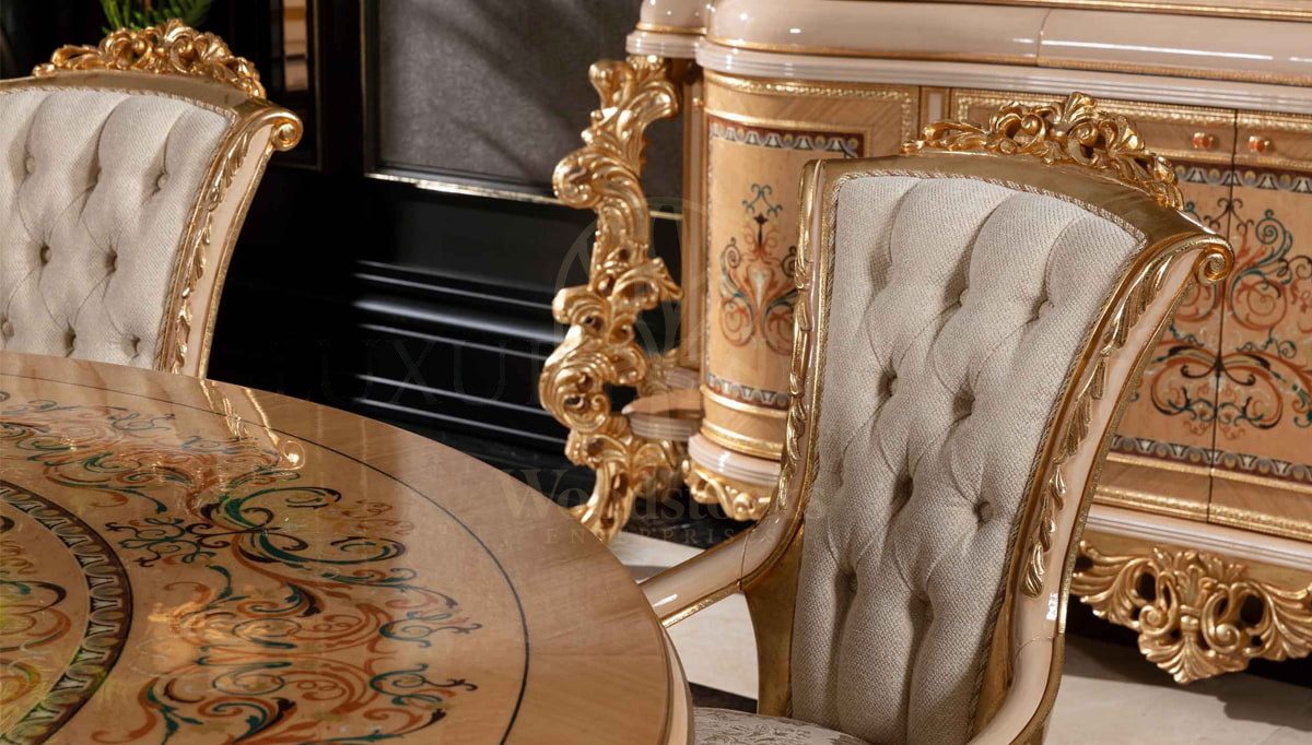 Royal Panamera Cream Hand Carved Teak Dining Table Set, Saharanpur, view 8