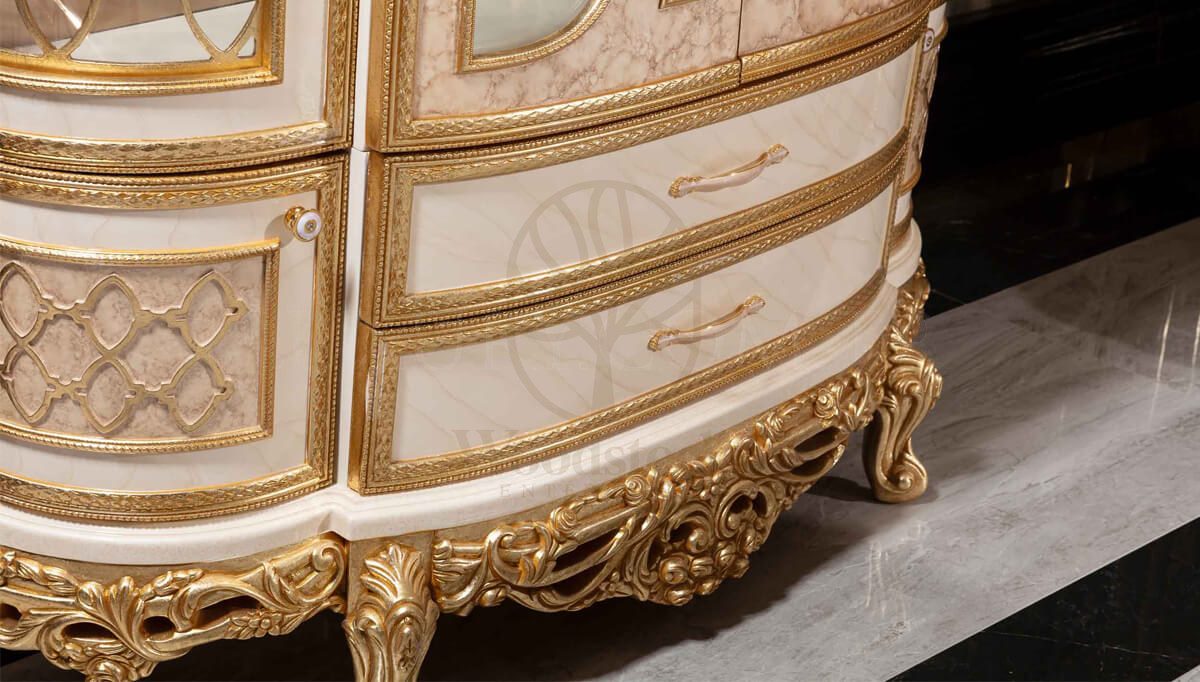 Royal Sultanahmet Gold Leaf Hand Carved Teak Dining Table Set, Saharanpur, view 10