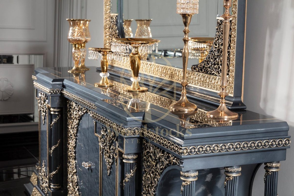 Teak Palace Blue and Gold Console Table, alternate view