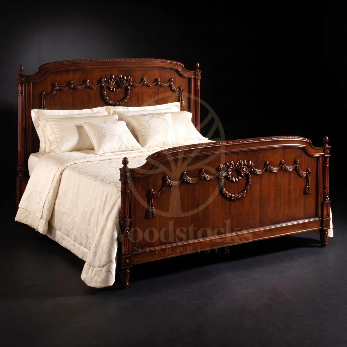 Royal Hand Carved Teak Trianon Louis XVI Garland Bed, Saharanpur, King Size Bed
