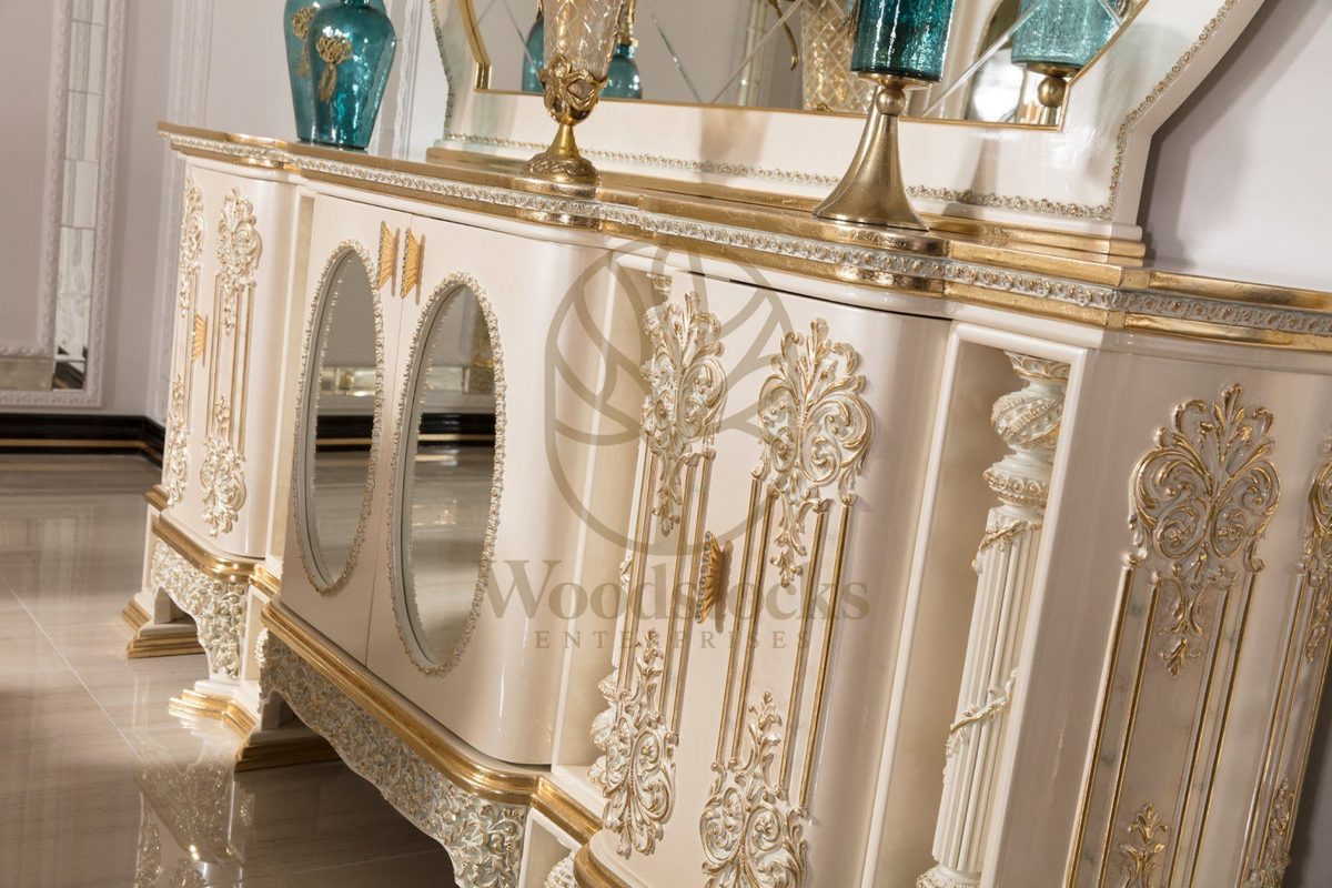 Teak Monaco Ivory and Gold Console Table, view 3