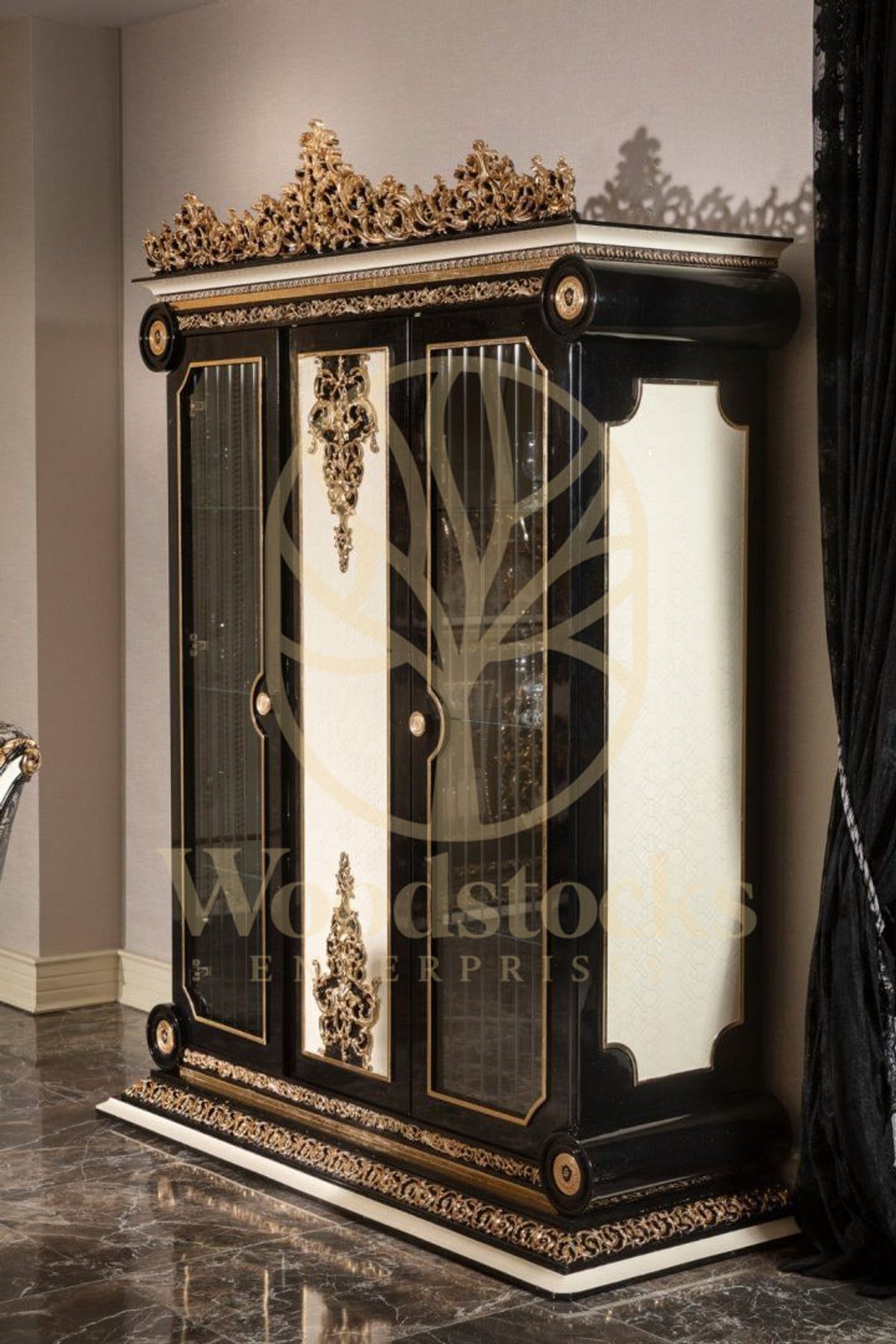 Teak Lyon Black and Gold Dining Set, view 11