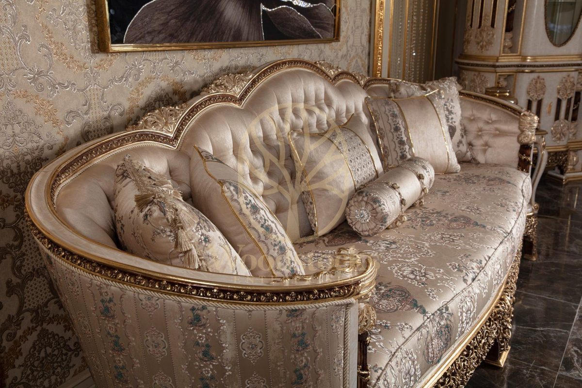 Teak Monaco Cream and Gold Wingback Sofa Set, view 7
