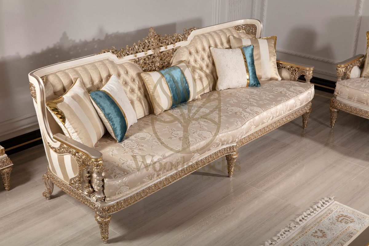 Teak Ornate Cream and Gold Throne Sofa Set, view 10