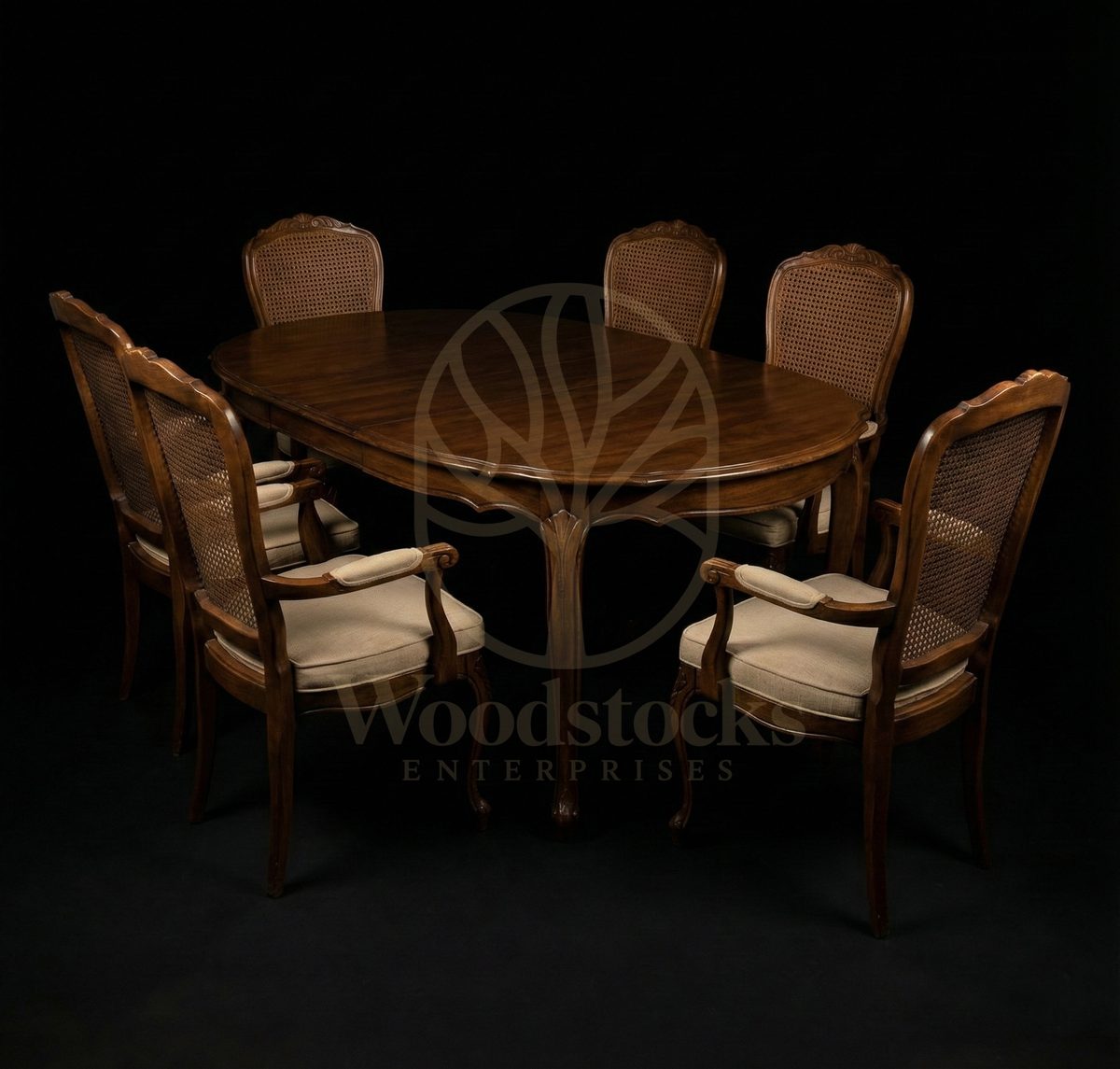 Royal Teak Louis XV Provincial Cane-Back Dining Ensemble, Saharanpur, view 2