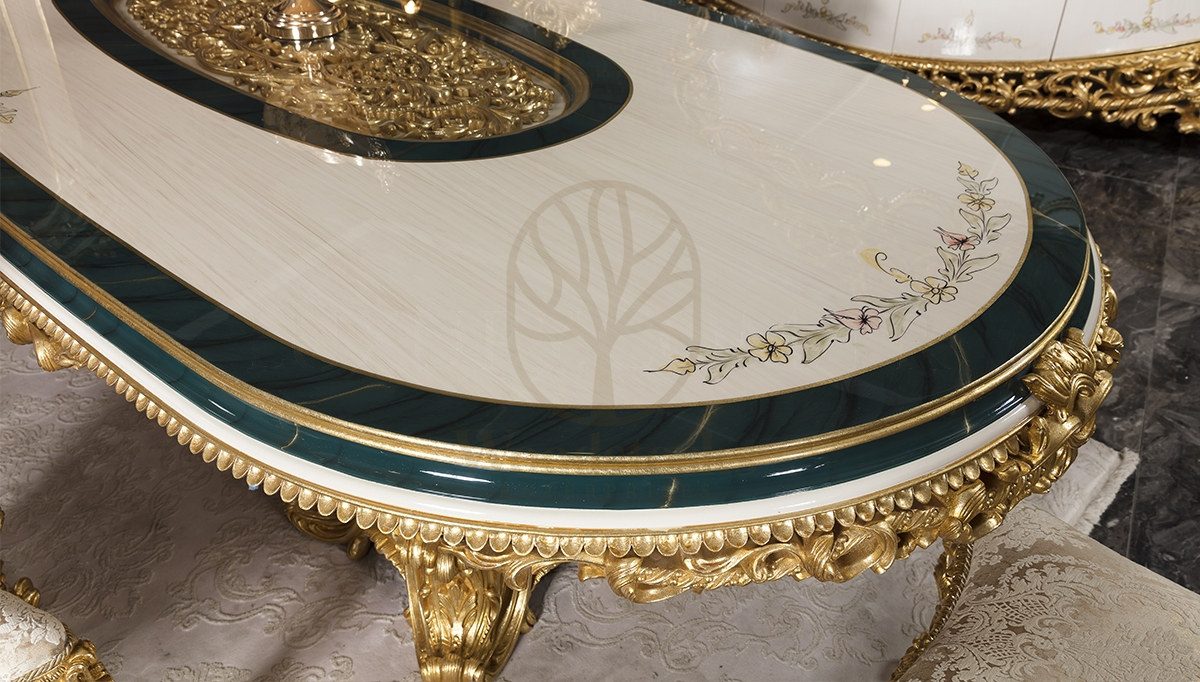Royal Zumra Gold Leaf Hand Carved Teak Dining Table Set, Saharanpur, view 4
