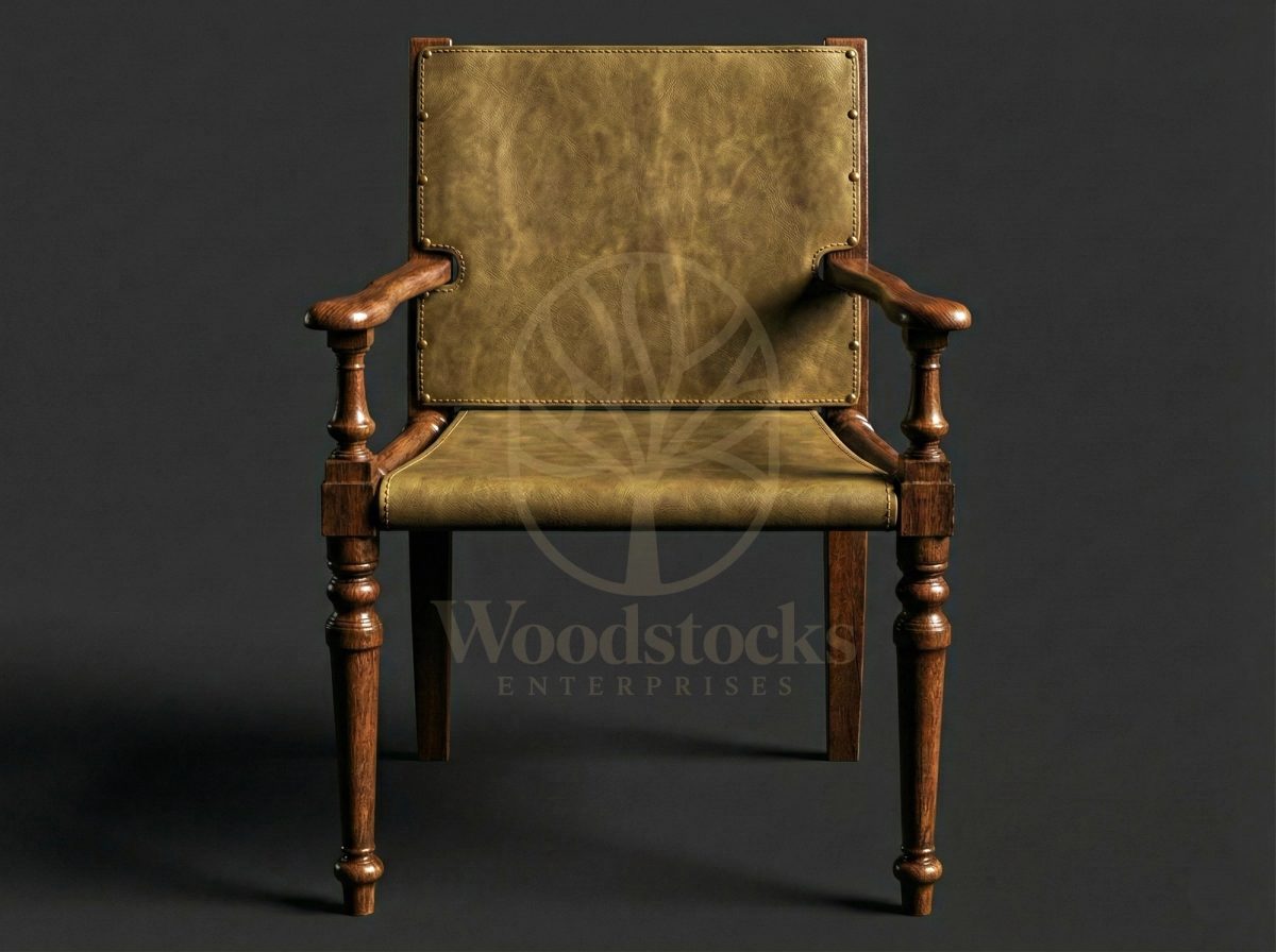 Luxury Teak Hampstead Study Room Leather Armchair, Saharanpur, view 2