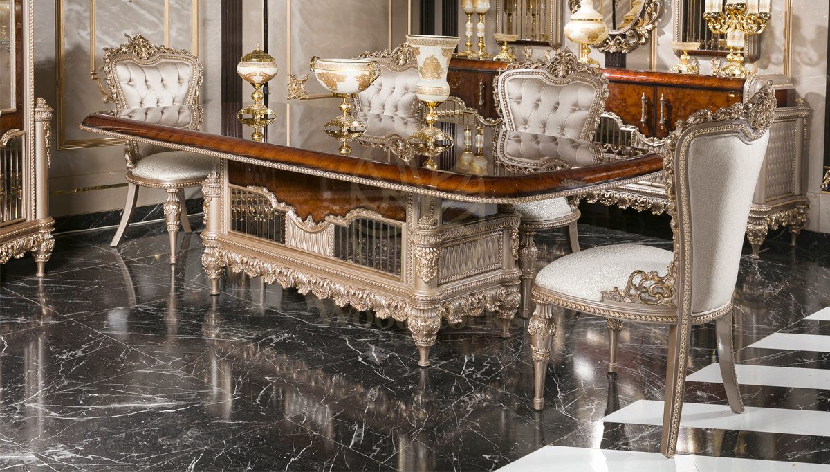 Royal Vesta Walnut Hand Carved Teak Dining Table Set, Saharanpur, view 5