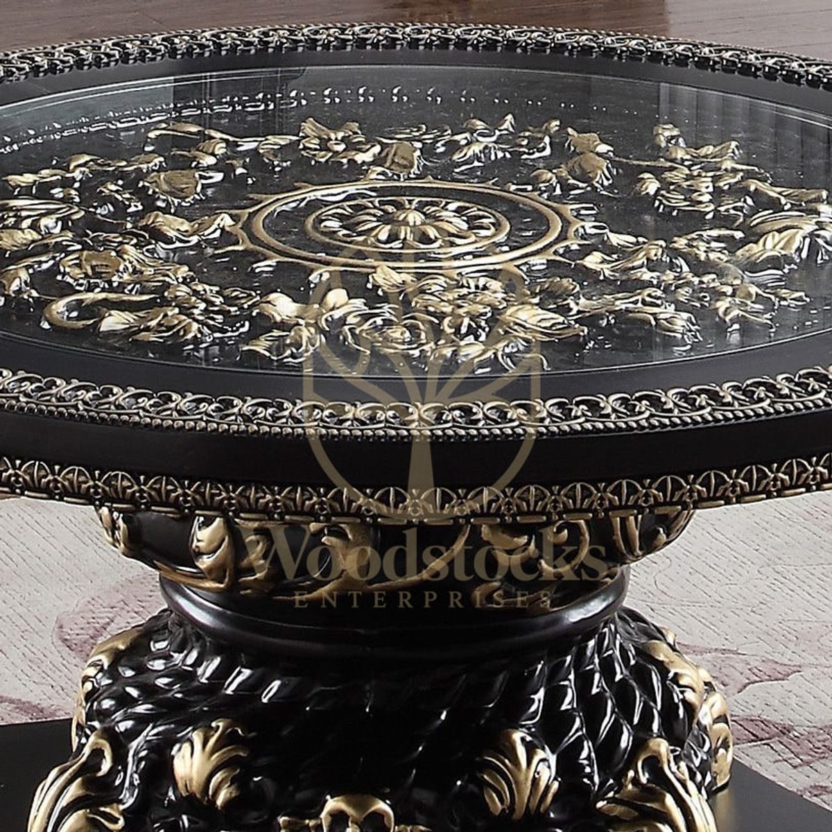 Teak Hand-Carved Antique Gold 3-Piece Coffee Table, view 2