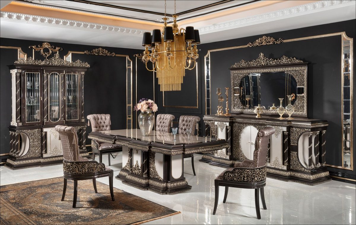 Teak Palace Brown and Gold Dining Set, Dining Table
