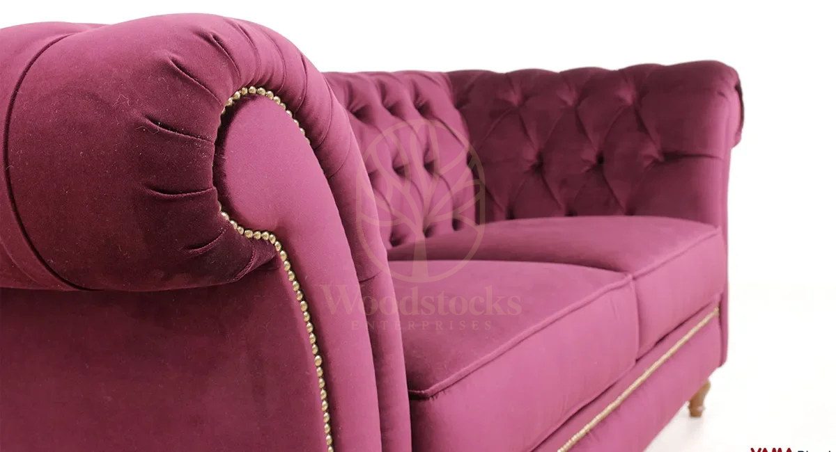 Royal Luna Chesterfield Velvet Hand Carved Teak Sofa Set, Saharanpur, view 2