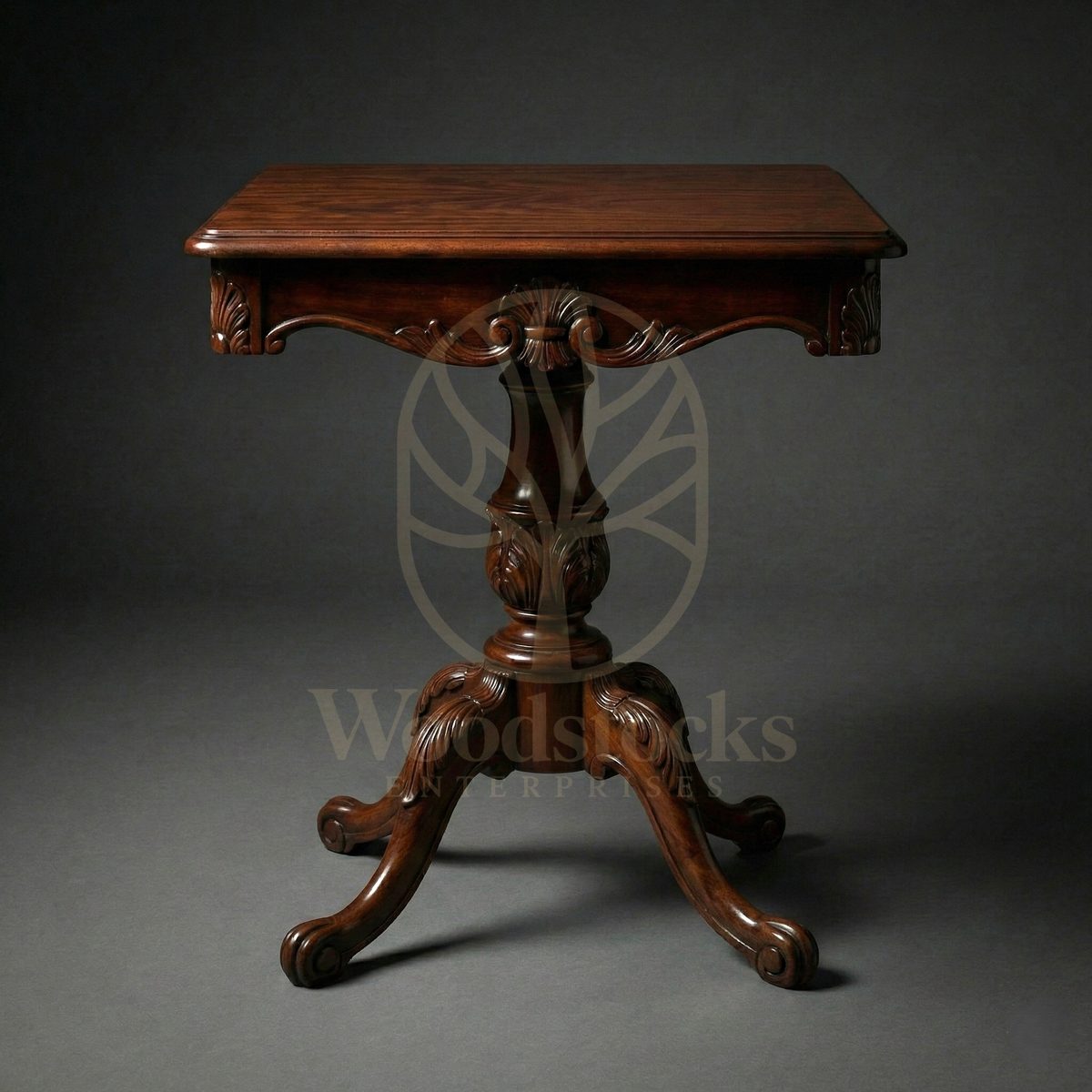 Royal Hand Carved Teak Yorkshire Acanthus Pedestal Table, Saharanpur, view 2