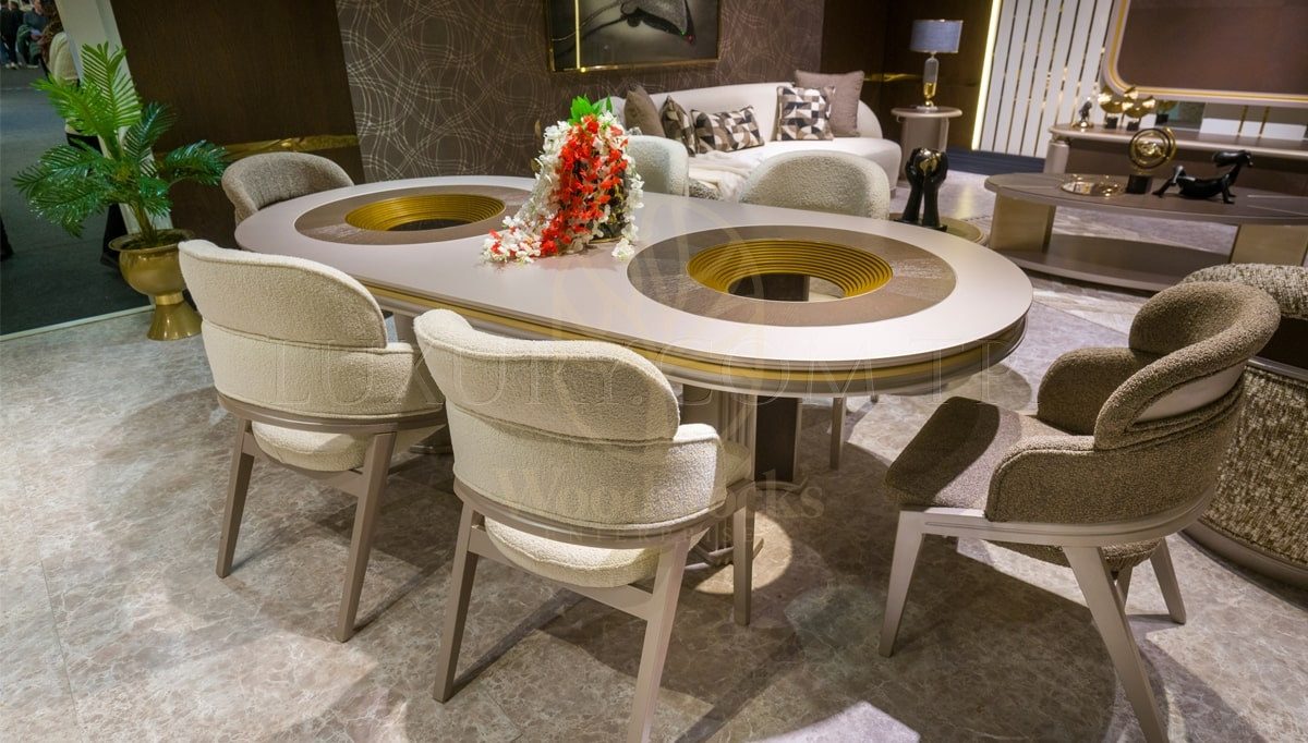 Luxury Moon Handcrafted Teak Dining Table Set, Saharanpur, view 3