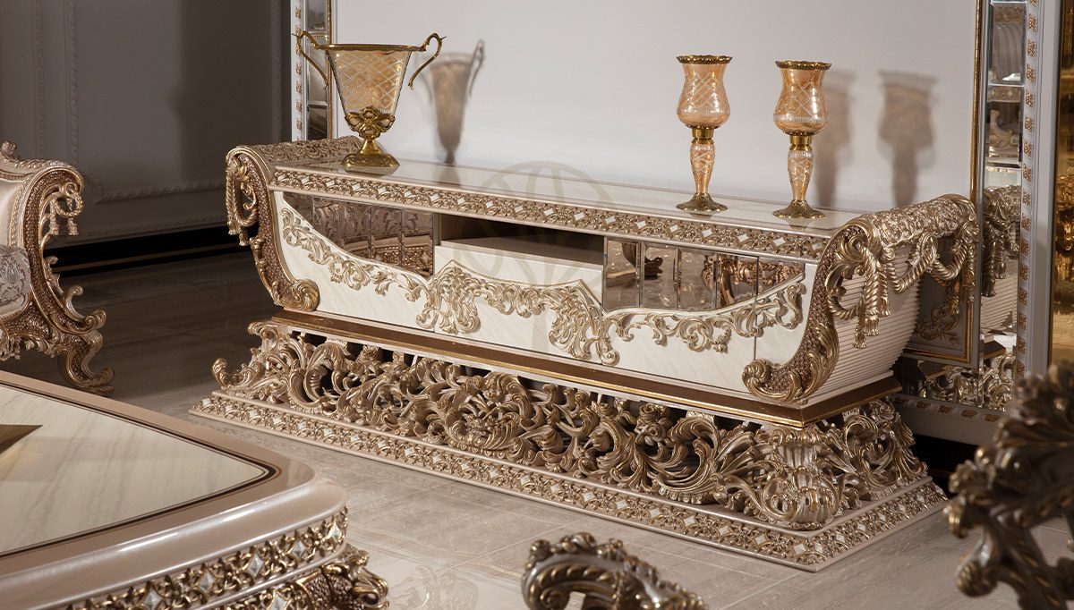 Royal Hisar White Hand Carved Teak TV Cabinet, Saharanpur, TV Cabinet