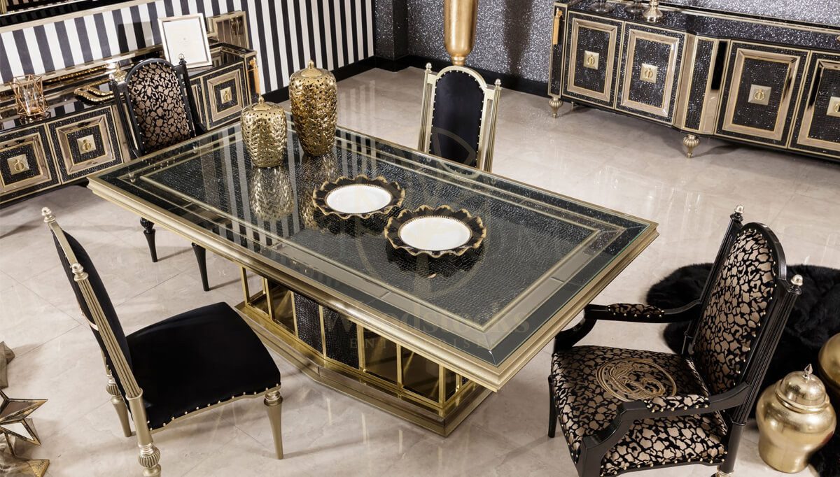 Luxury Kostende Black Handcrafted Teak Dining Table Set, Saharanpur, view 8