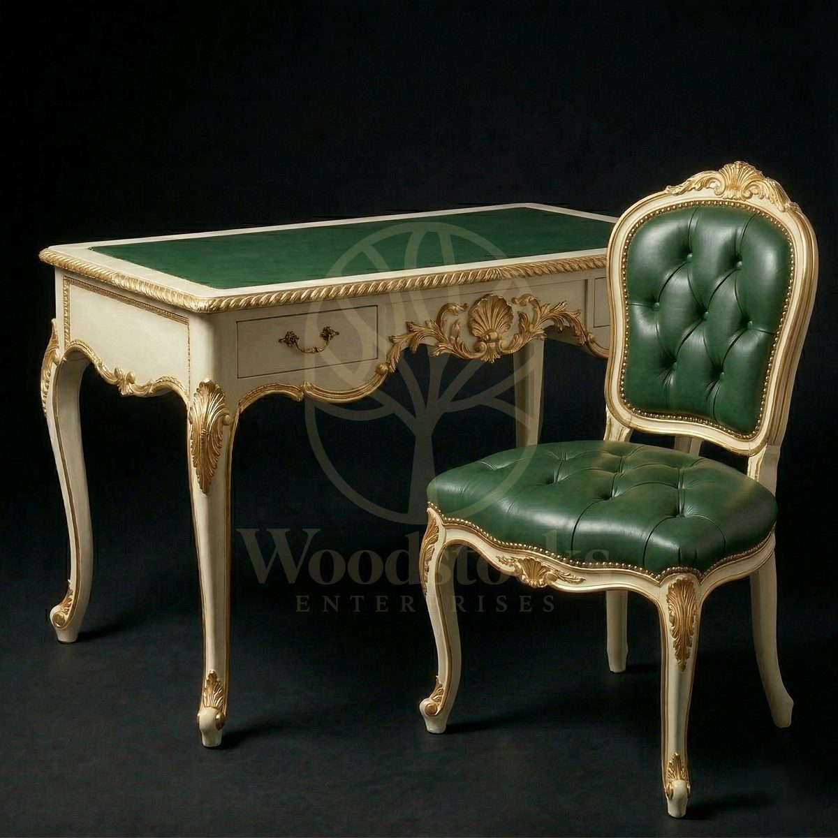 Royal Hand Carved Teak Château de Chantilly Louis XV Writing Bureau Set, Saharanpur, Office & Study Table
