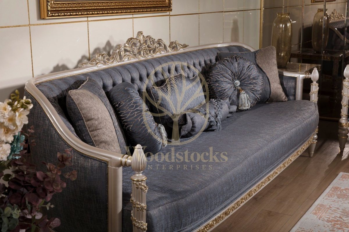 Teak Sarina Grey and Blue Sofa Set, view 3